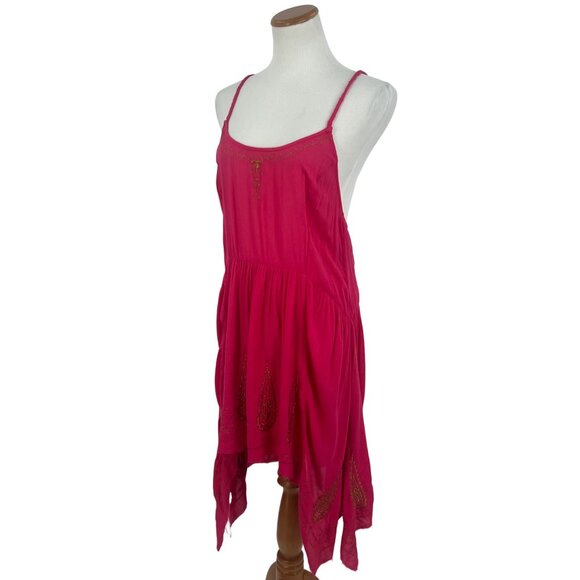 RARE NWT Free People Pink & Gold Embroidered Asymmetrical Boho Gypsy Slip Dress - Picture 9 of 16